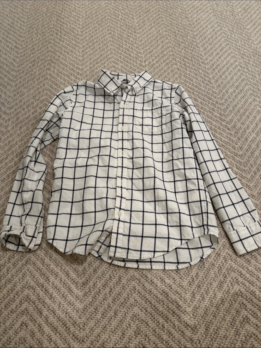 Janie and Jack White Button-Down with Navy Windowpane Check